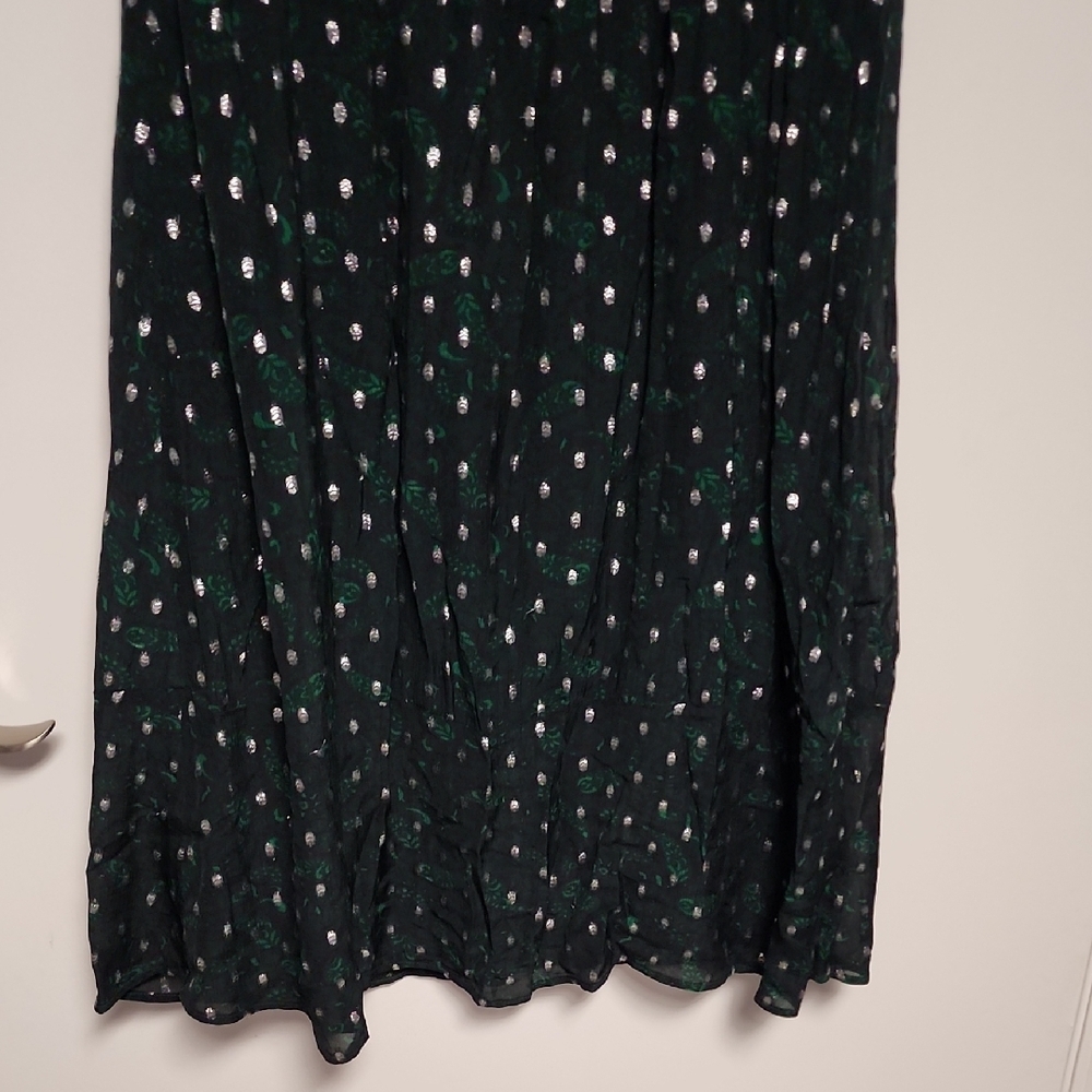 LOFT Metallic Clip Pintucked Flare Dress Green & Silver Size L - Picture 4 of 12